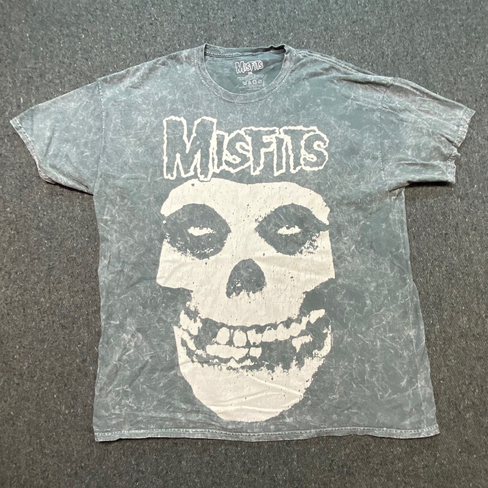 Misfits T Shirt 2XL XXL Mens Gray Acid Wash Punk Rock Fiend Skull Graphic Tee